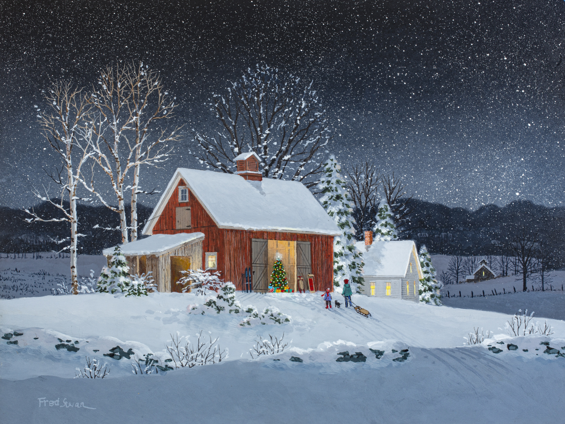 Christmas Surprise - American Realist Painting by Fred Swan