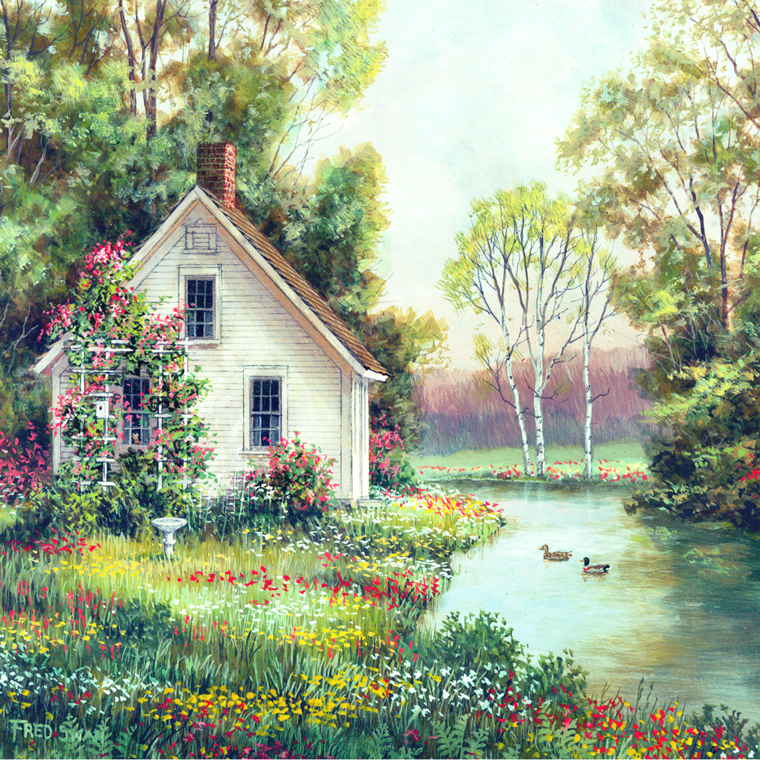 Flower Cottage - American Realist Painting by Fred Swan